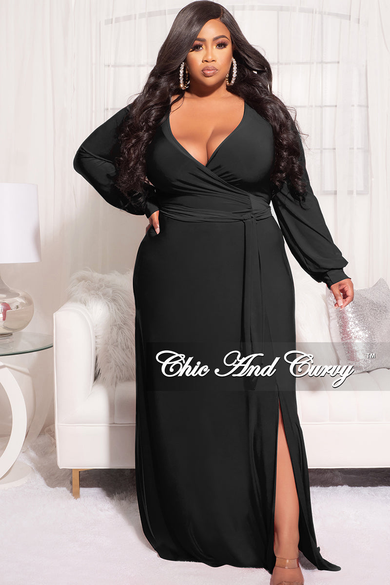 Faux Wrap Maxi Dress with Side Slit ...